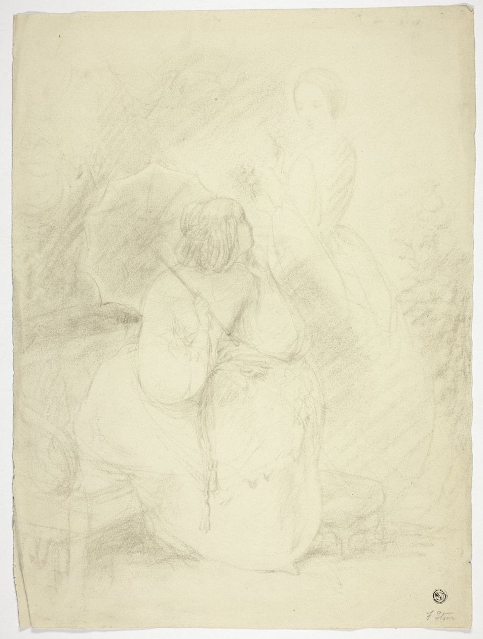 Two Women in a Park by Frank Stone