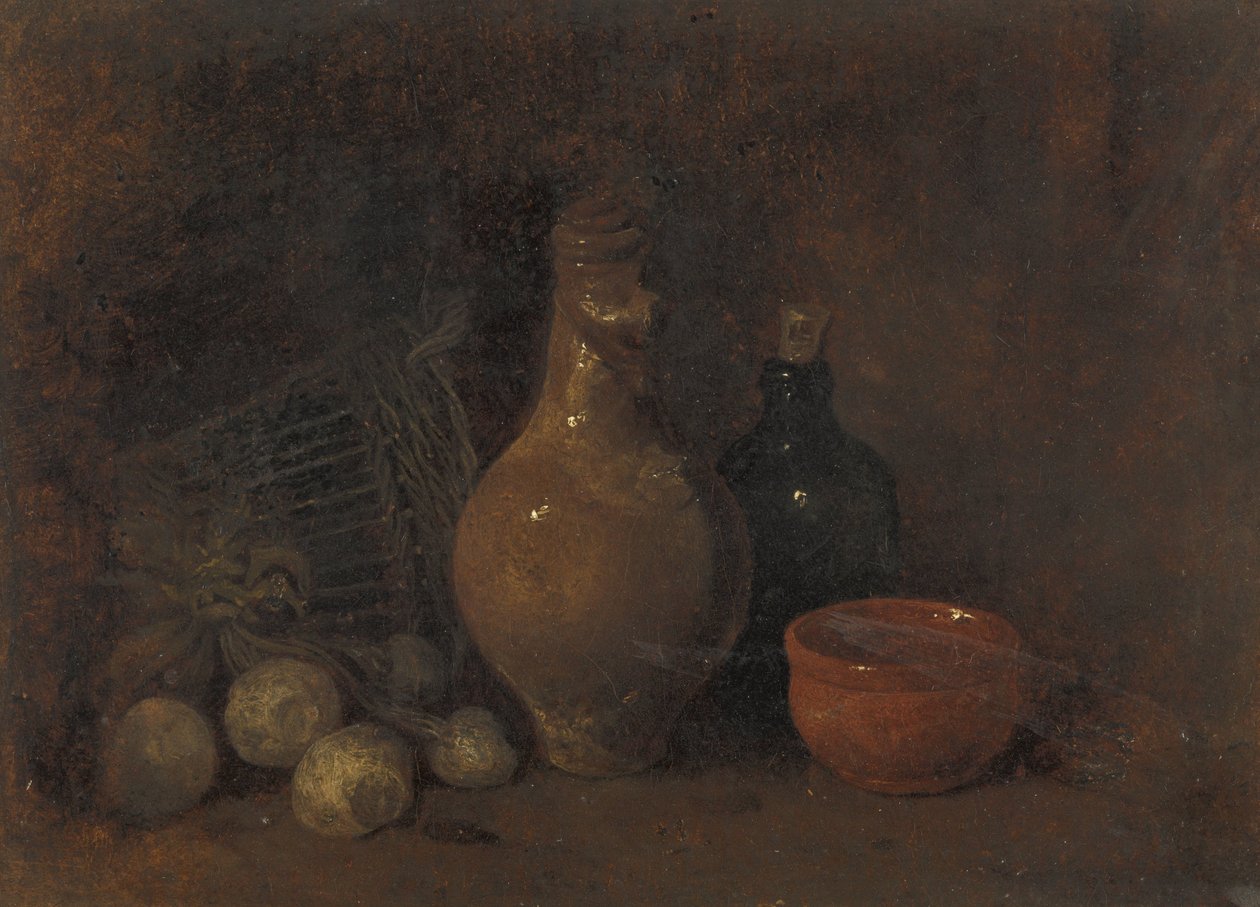 Still Life with Four Fruits, Glass and Earthenware by François Bonvin