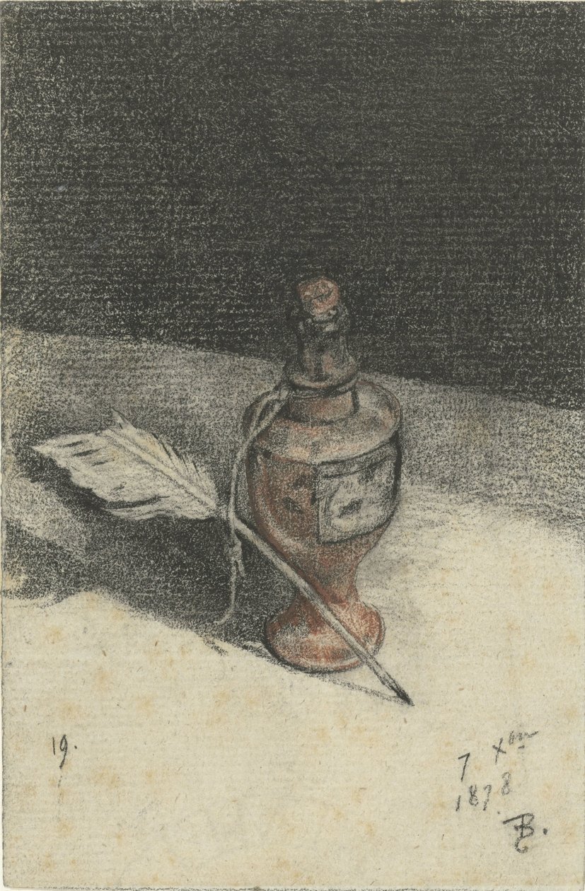Still Life of an Inkwell with a Feather by François Bonvin