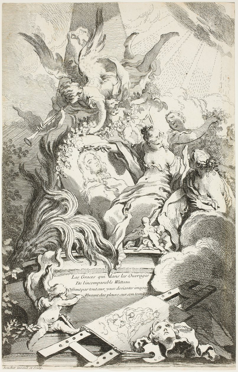 The Graces on the Tomb of Watteau by François Boucher