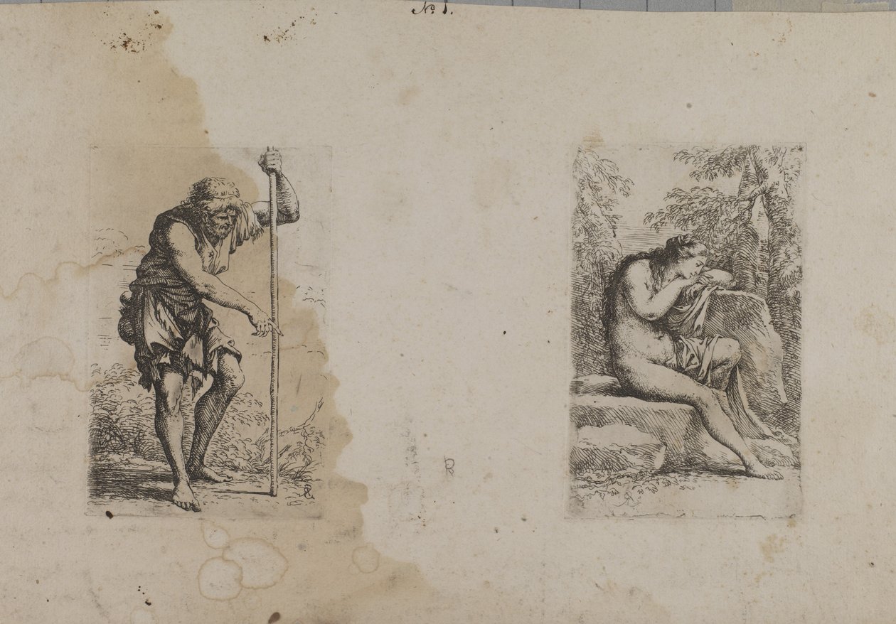 Standing Man, Holding Staff--Seated Female by François Morel