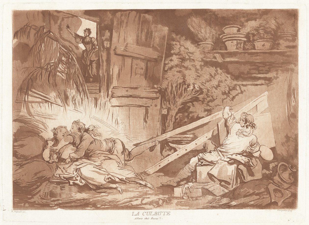 The Tumble by François Philippe Charpentier after Jean Honoré Fragonard, published by Pierre François Basan