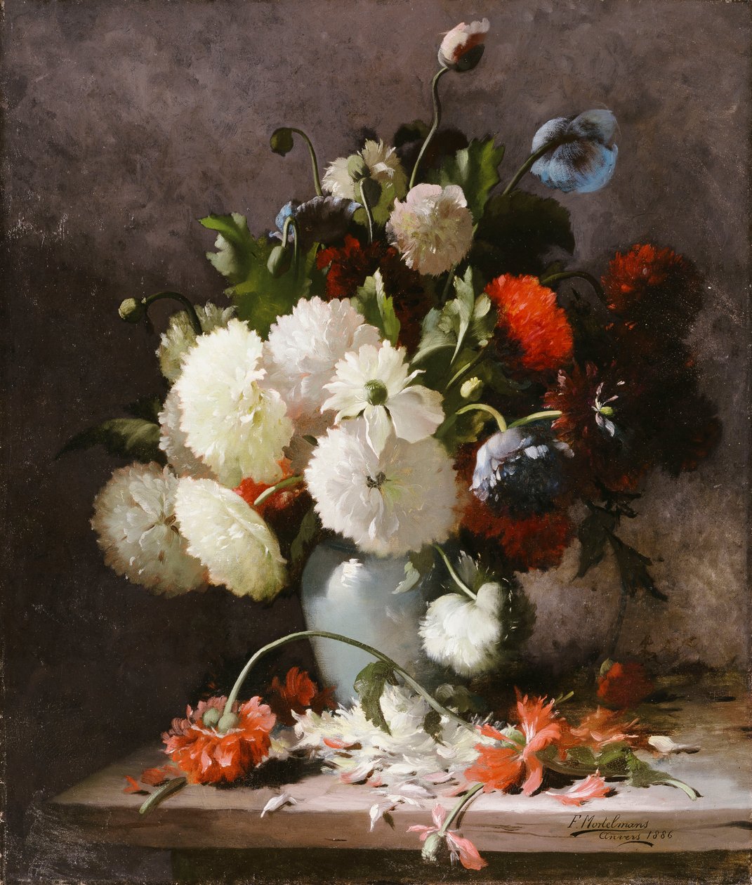 Peonies on a Stone Ledge by Frans Mortelmans