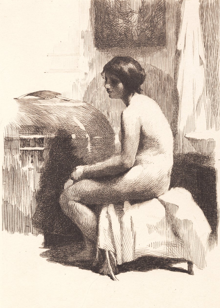 Nude Female Model Sitting in a Room by Frans Schwartz