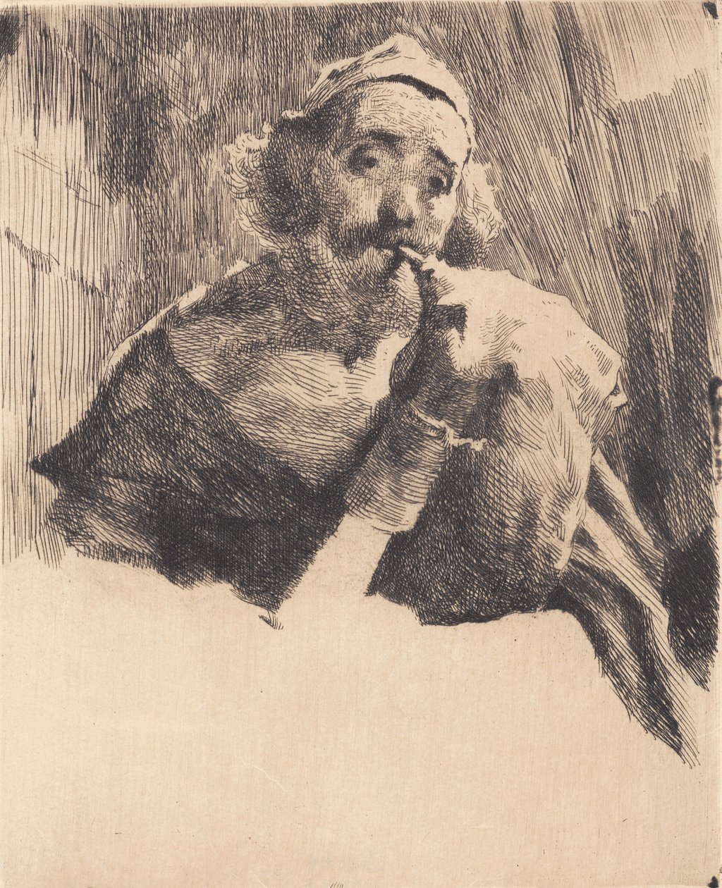 Old shepherd playing bagpipes by Frans Schwartz