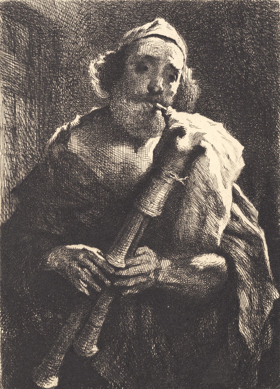 Old Shepherd Playing Bagpipes by Frans Schwartz