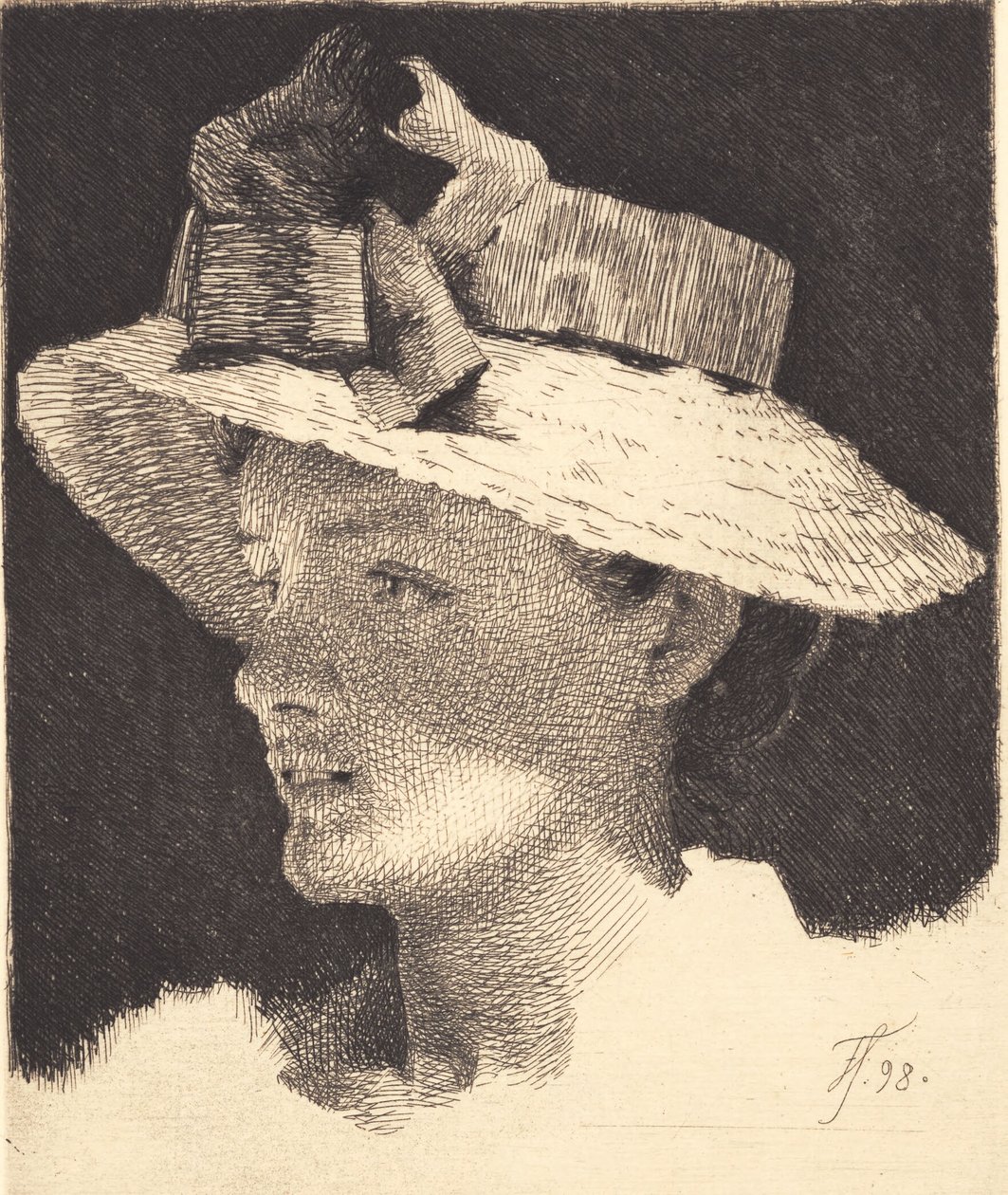 Young Girl with Straw Hat, Profile to the Left by Frans Schwartz