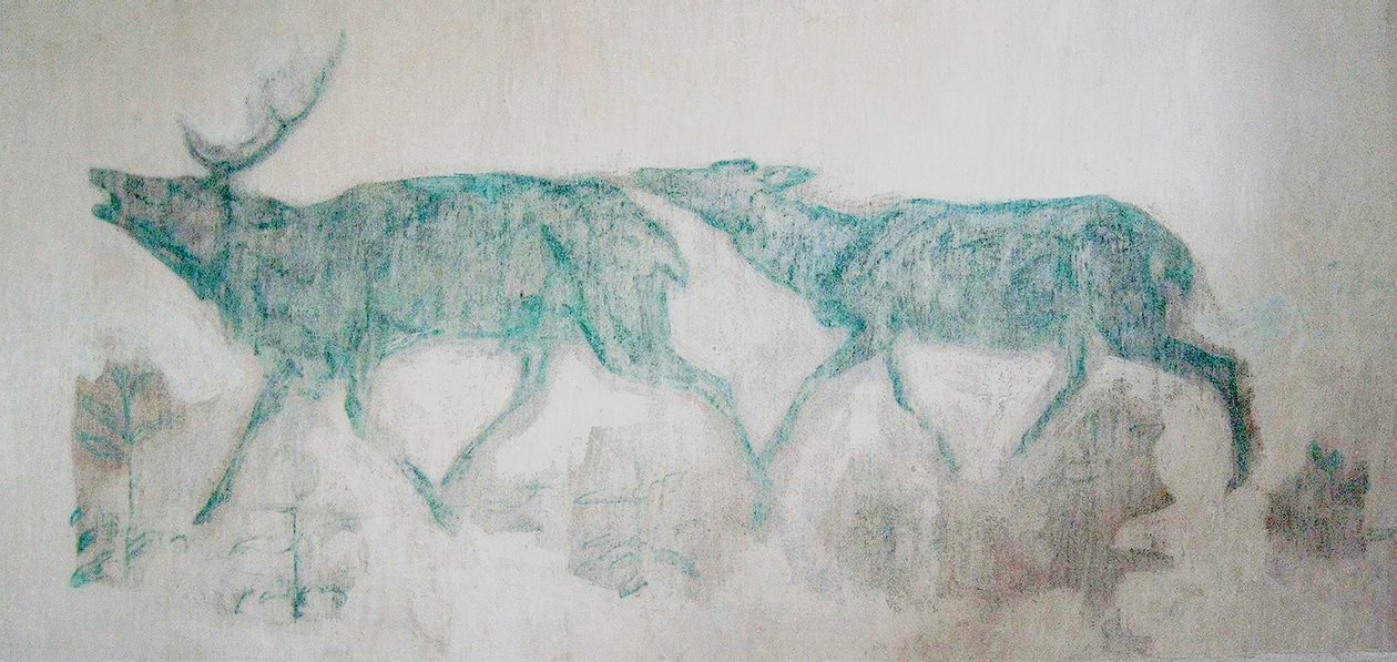 Fresco with Green-Blue Deer by Franz Marc