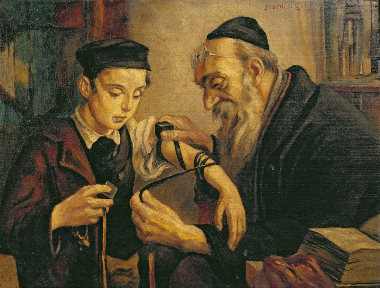 A Rabbi Tying the Phylacteries to the Arm of a Boy by Franz Obermüller