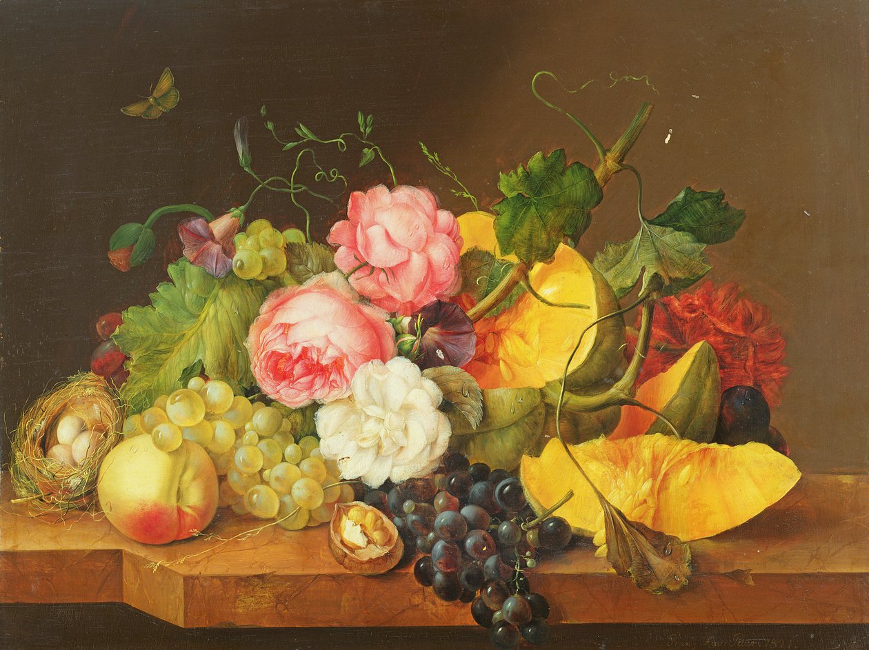 Still Life with Flowers and Fruit by Franz Xavier Petter