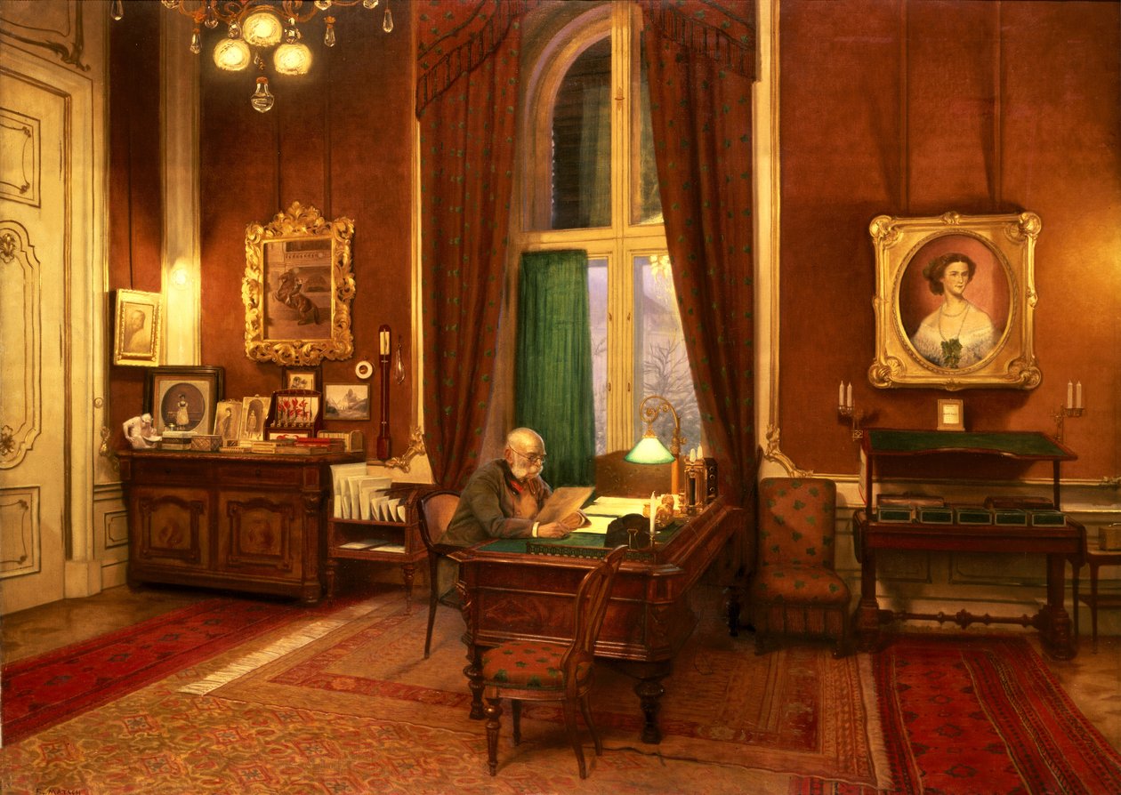 Emperor Franz Joseph I of Austria in His Study at Schloss Schonbrunn by Franz von Matsch