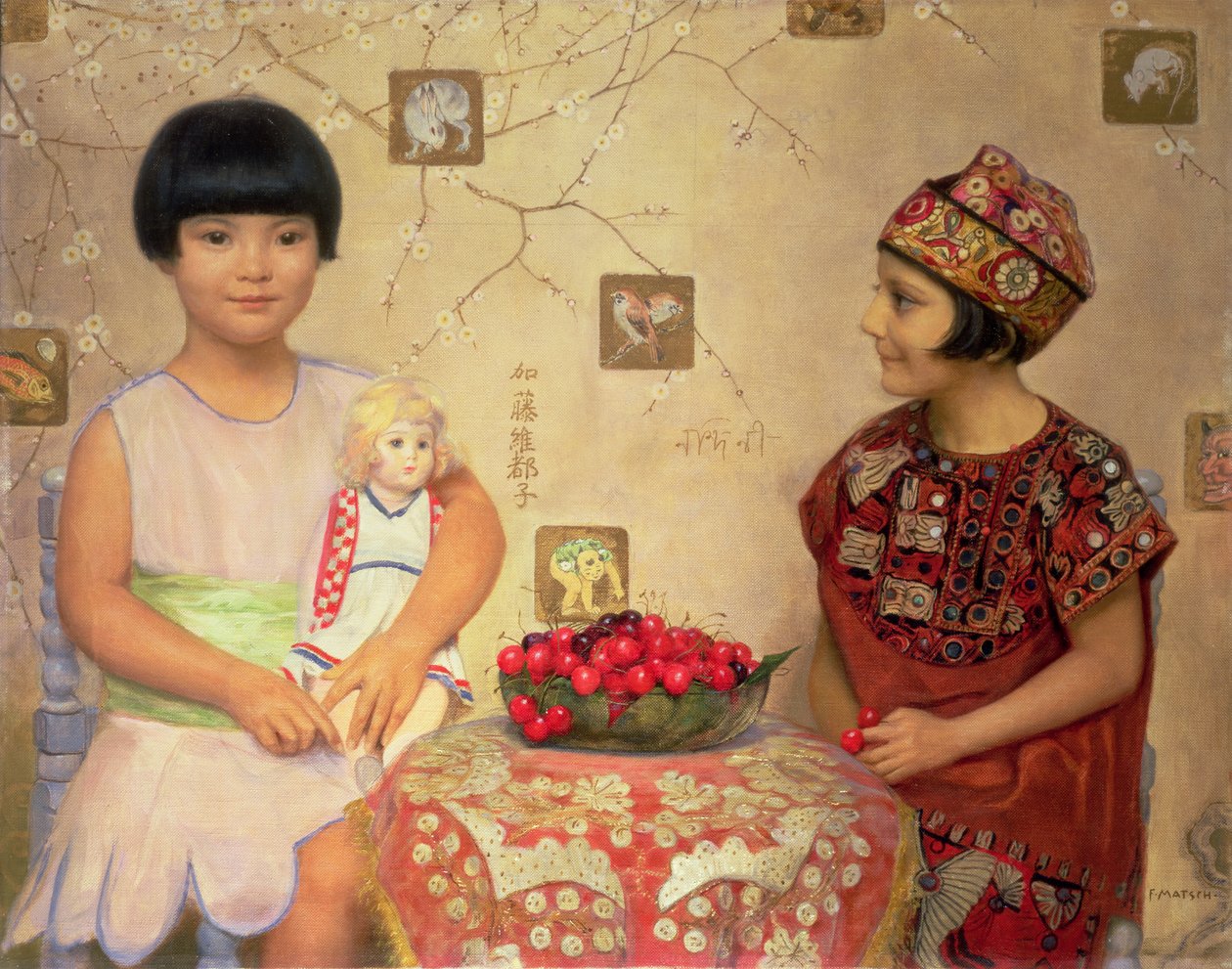 Two Children with a Bowl of Cherries by Franz von Matsch