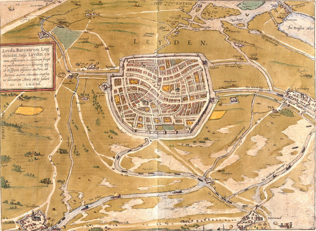 Plan of Leiden, Netherlands by Franz Hogenberg