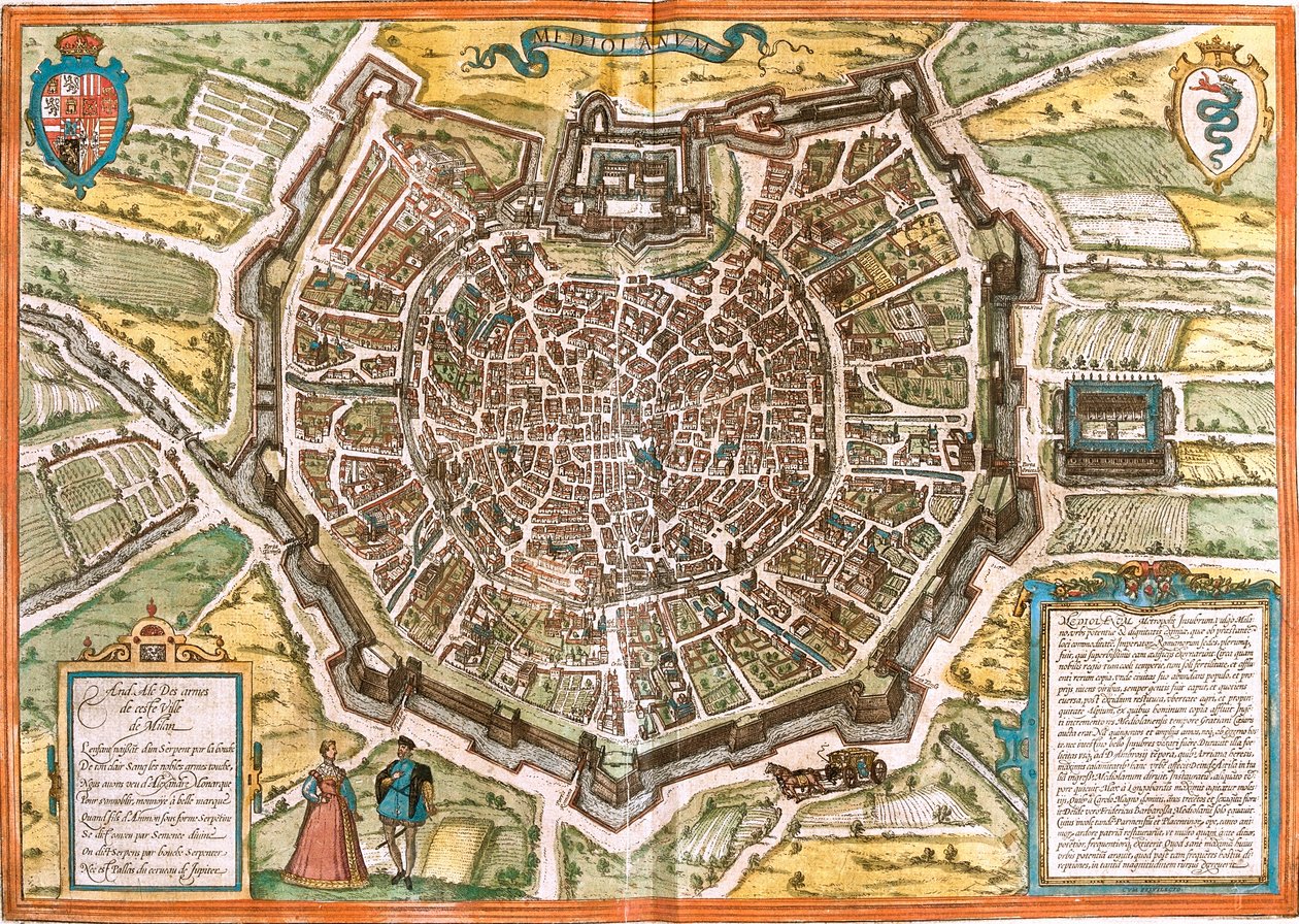 Plan of Milan (Mediolanum), Italy by Franz Hogenberg