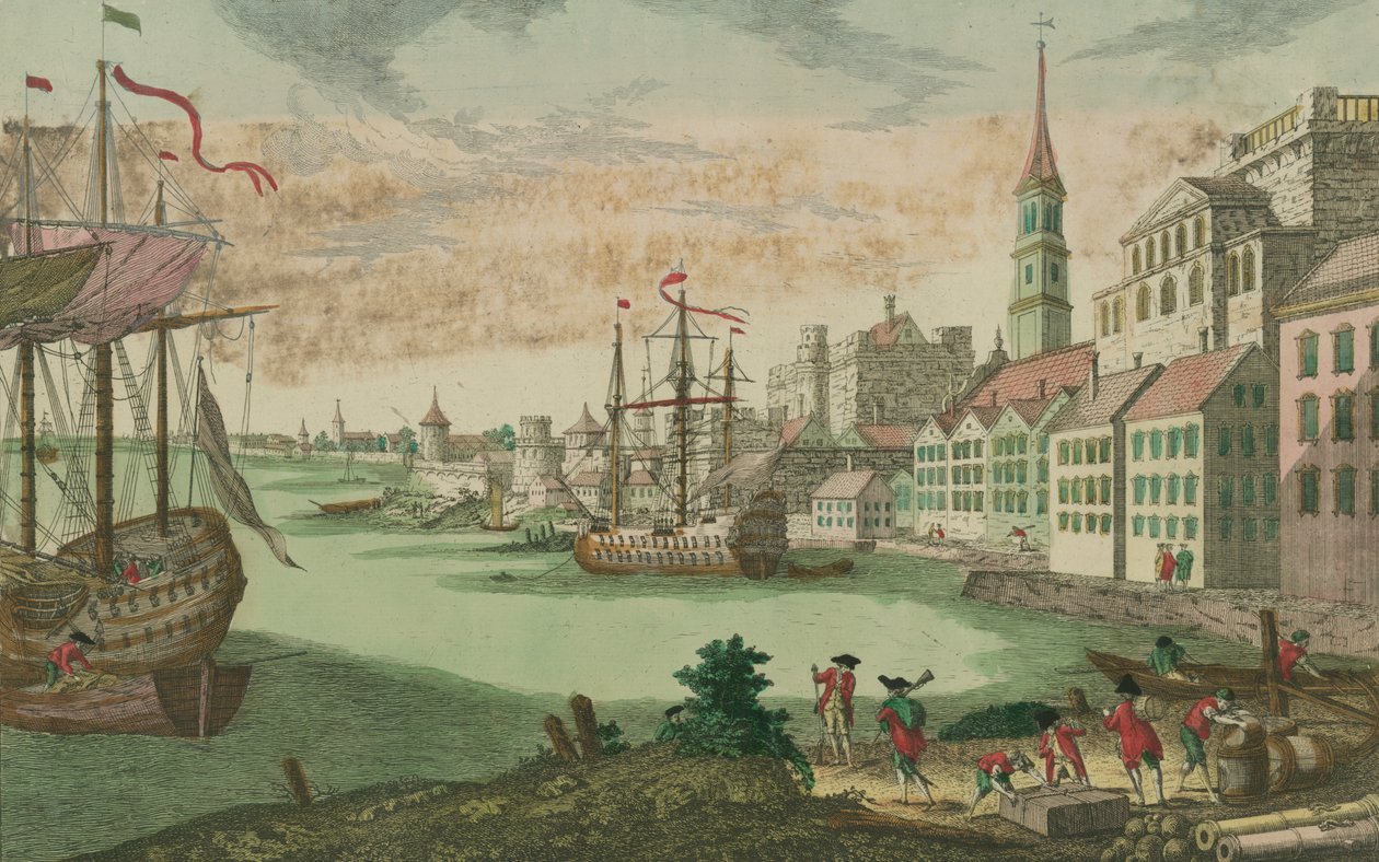 The Harbour in Boston, Massachusetts, c.1770-80 by Franz Xaver Habermann