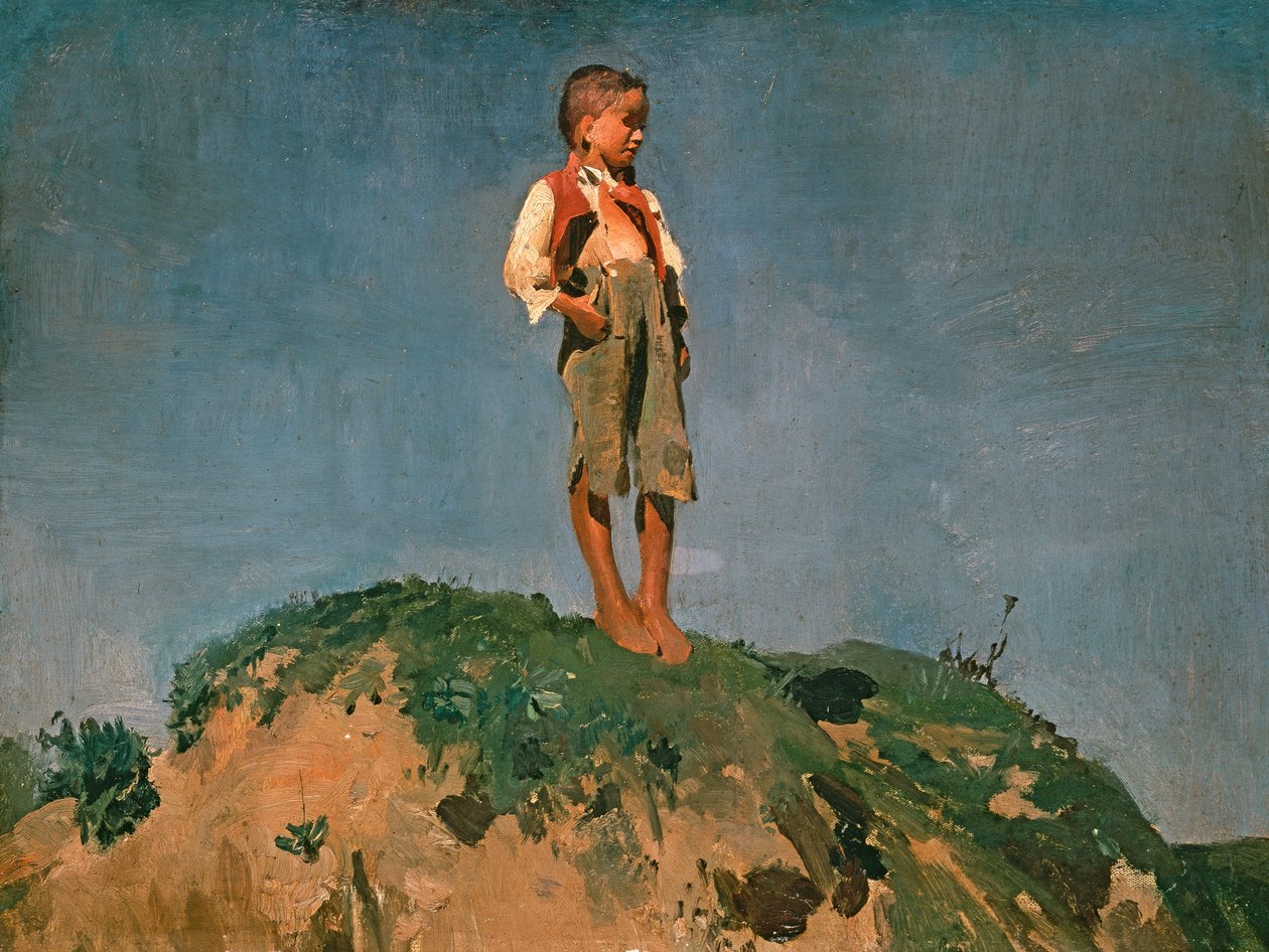 Shepherd Boy on a Grass Hill by Franz von Lenbach