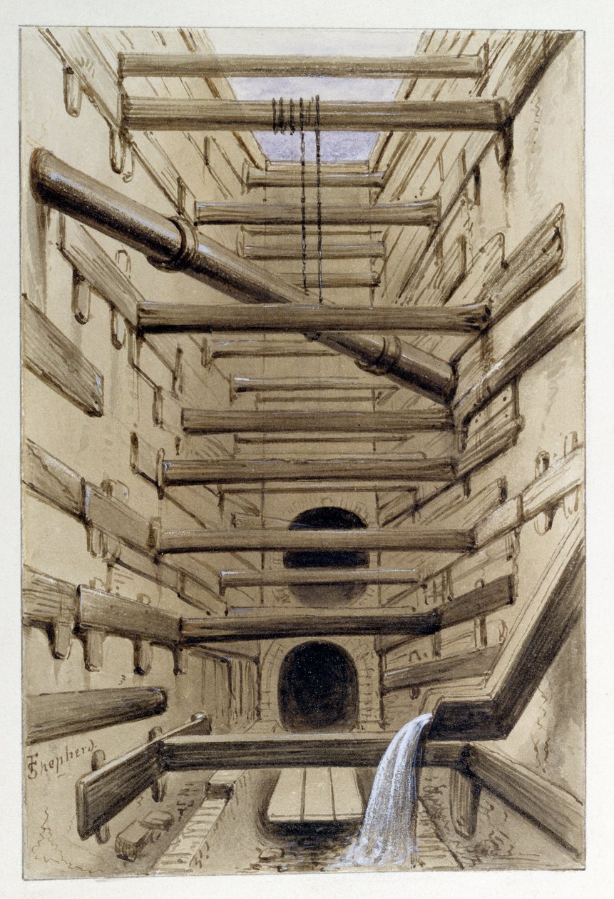 Interior of Fleet Street Sewer, 1845 by Frederick Shepherd