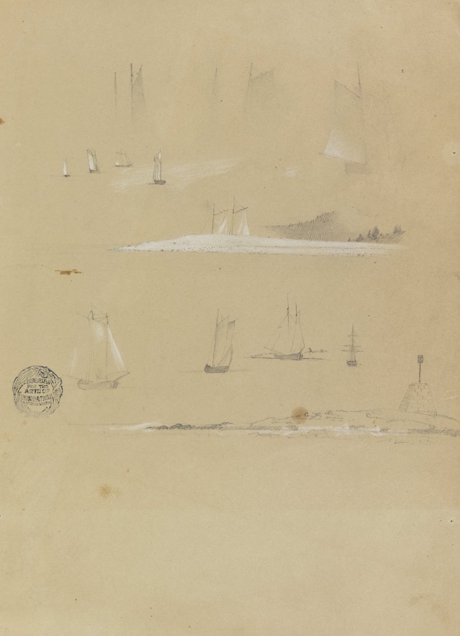 Studies of Sailing Ships and Coastal Landscapes by Frederic Edwin Church