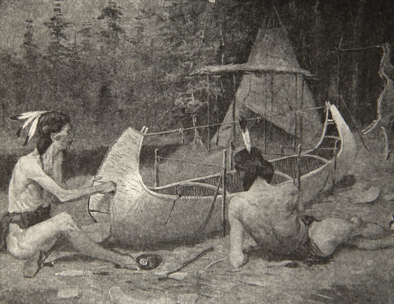Thus the Birch Canoe Was Built... In the Bosom of the Forest, from The Song of Hiawatha by Henry Wadsworth Longfellow, Published by George G. Harrap and Company Ltd., 1911 by Frederic Remington