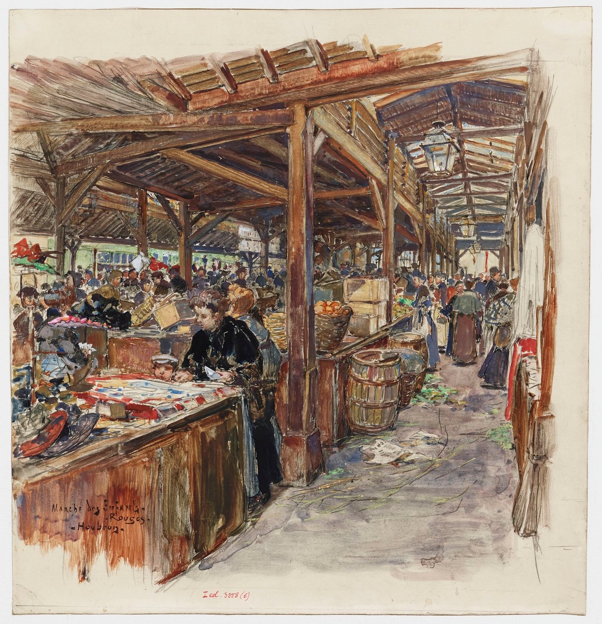 Interior of the Market of Enfants-Rouges by Frederic Anatole Houbron