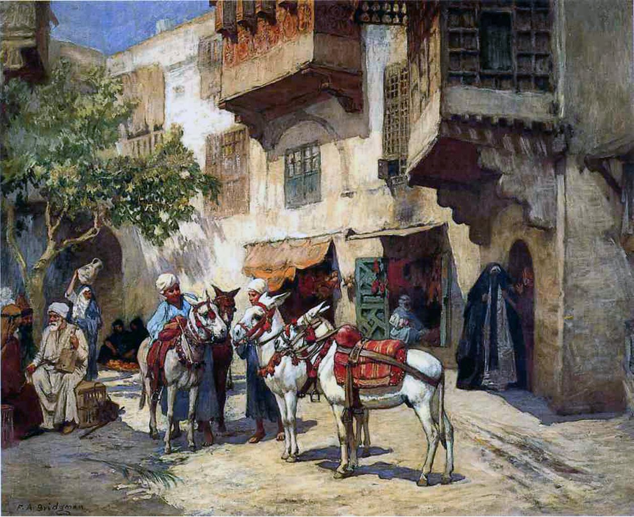 Oriental Street with Donkeys by Frederick Arthur Bridgman