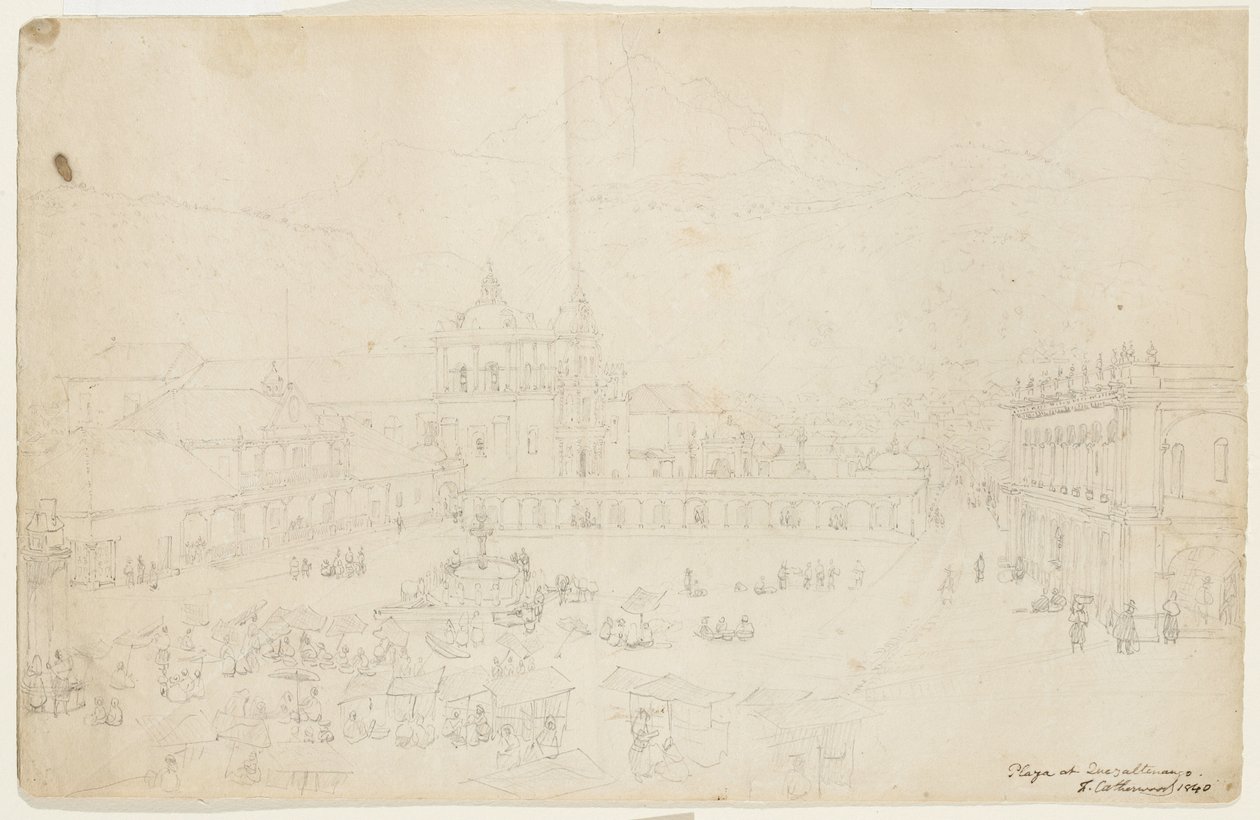 Plaza at Quezaltenango by Frederick Catherwood