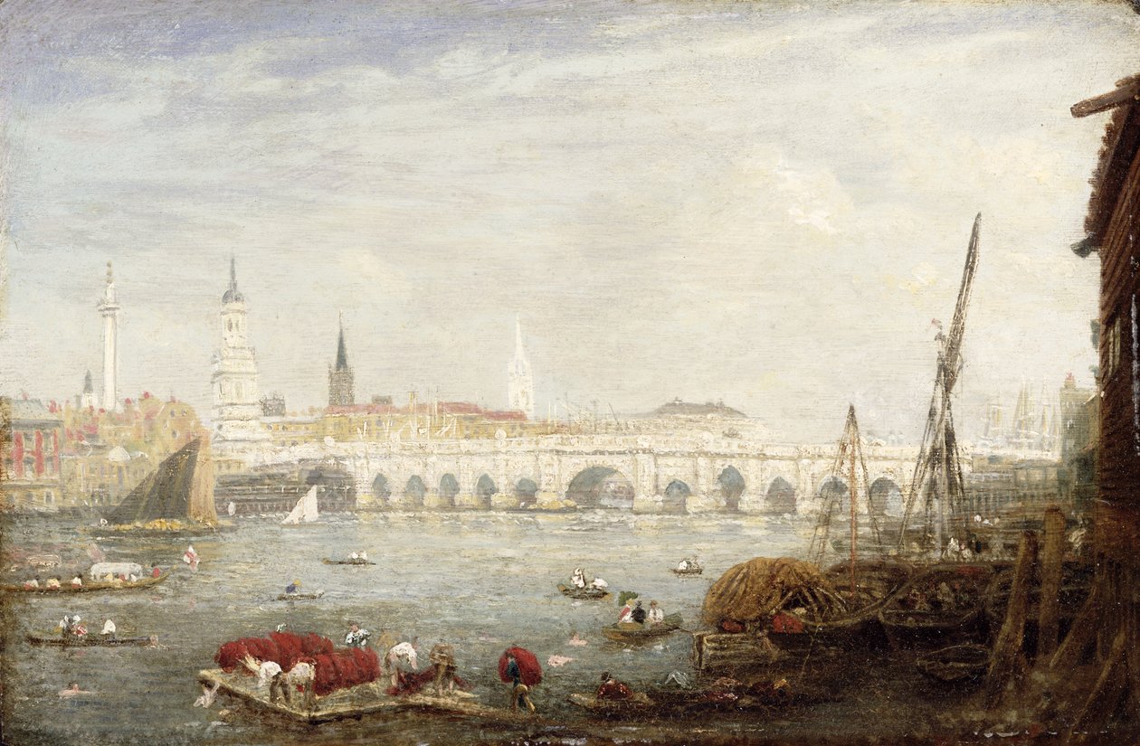 The Monument and London Bridge, c.1820-80 by Frederick Nash