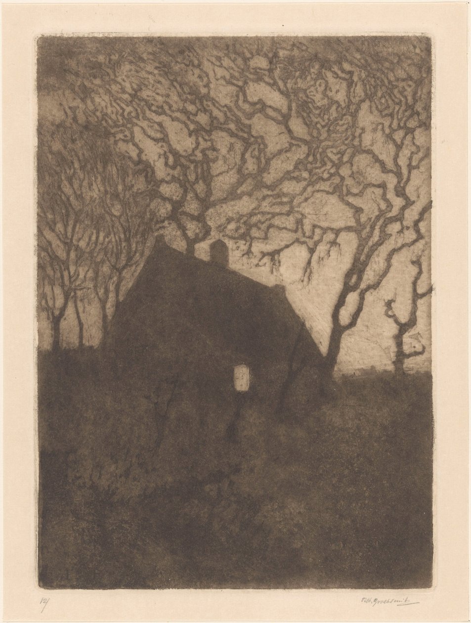 House at Evening by Frederika Henriëtte Broeksmit (signed by artist)
