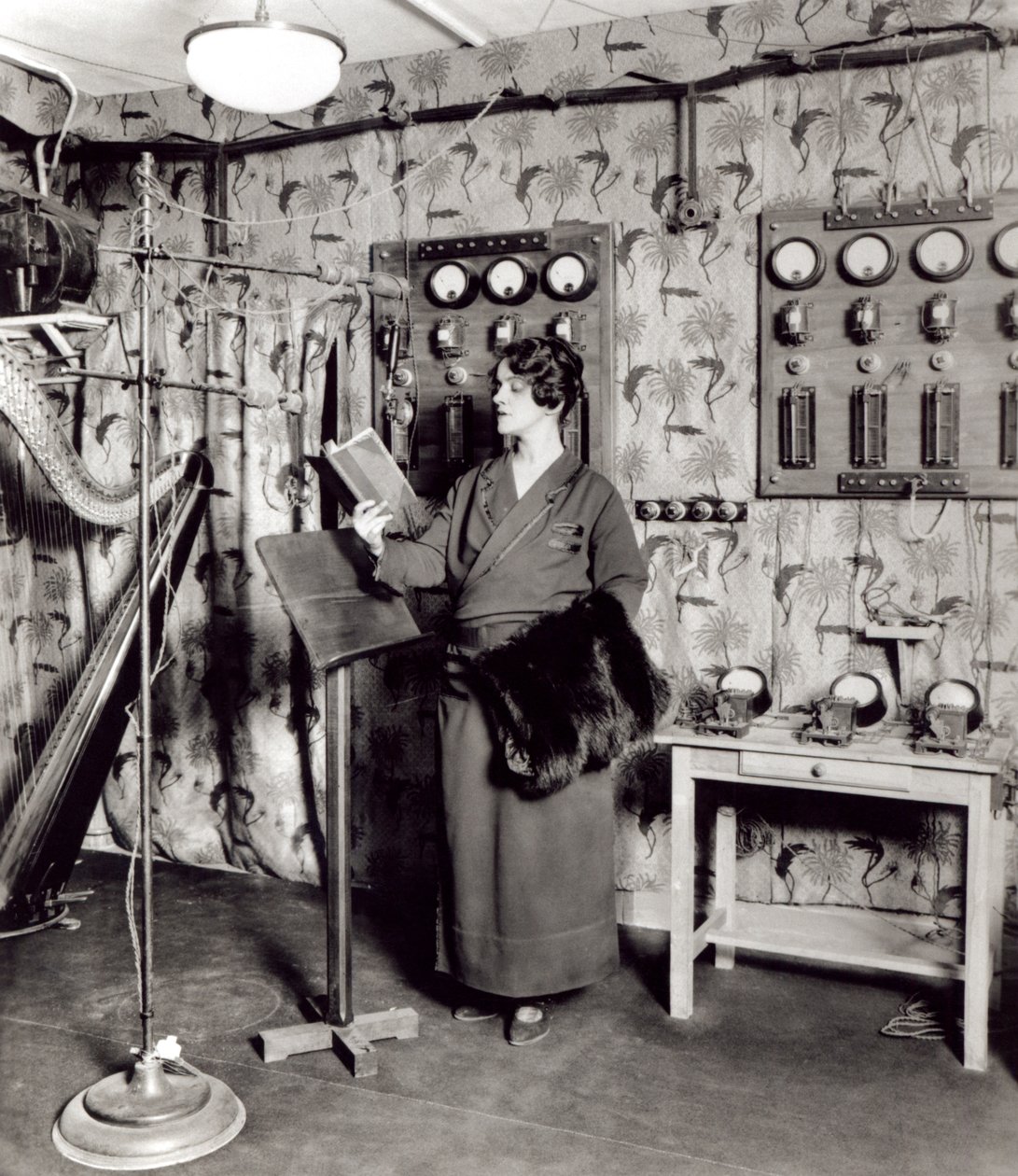 Beatrix Dussane in a radio recording studio, c.1936 by French Photographer