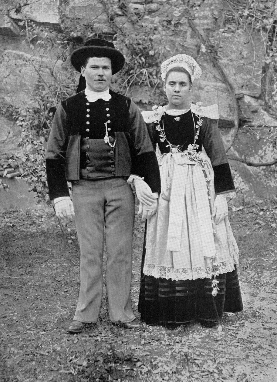 Breton couple in traditional gala costume, late 19th century by French Photographer