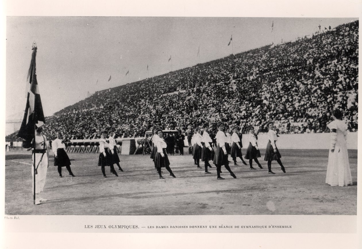 Danish women giving a demonstration of group gymnastics session at the Athens Olympics, from Les Sports Modernes, 1906 by French Photographer