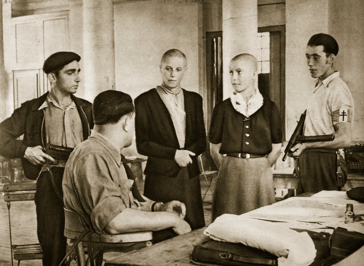 The Mayor of a small French town interrogates two women accused of sleeping with the enemy, 1944 by French Photographer