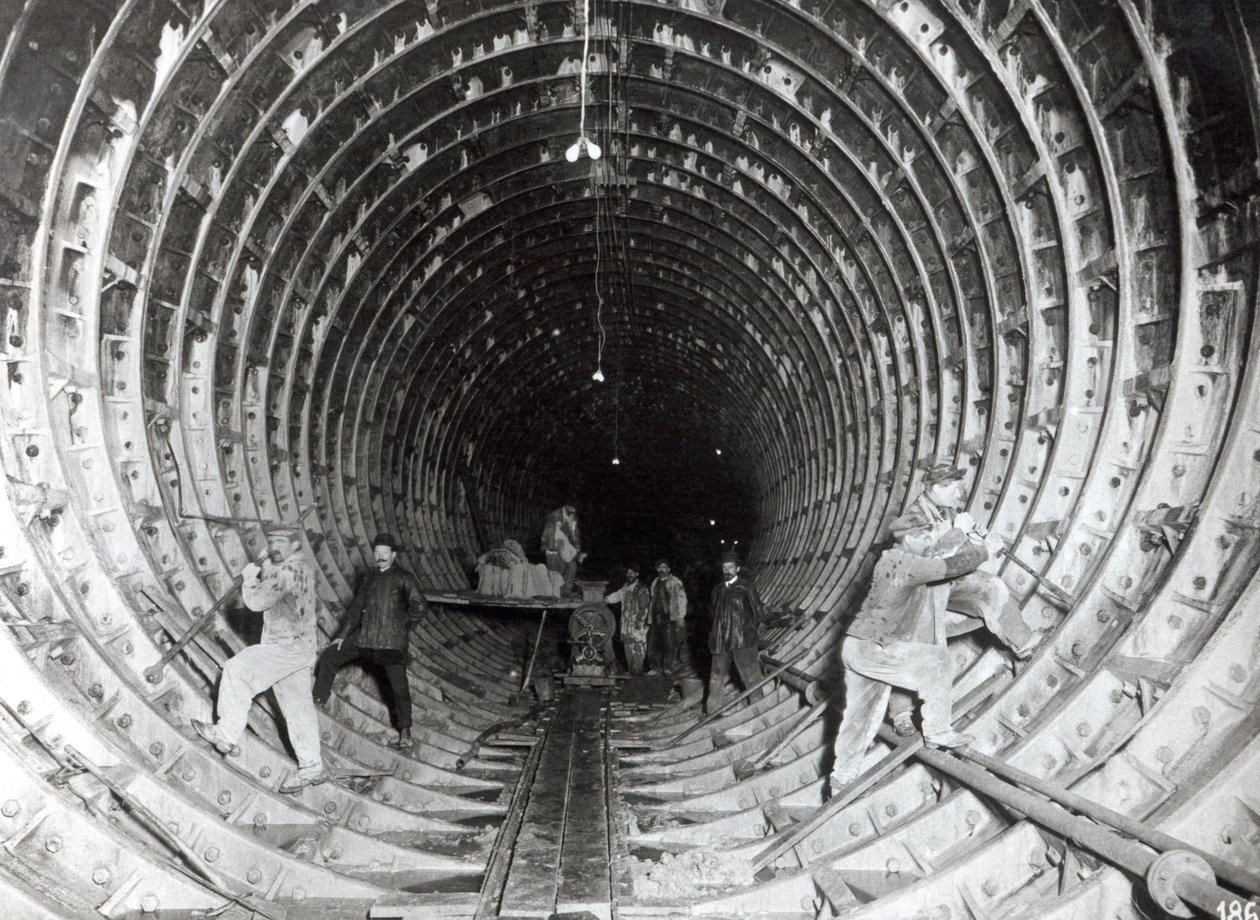 Tunnel under the river Seine downstream from the Pont de la Concorde towards the Opera, 25th March 1911 by French Photographer