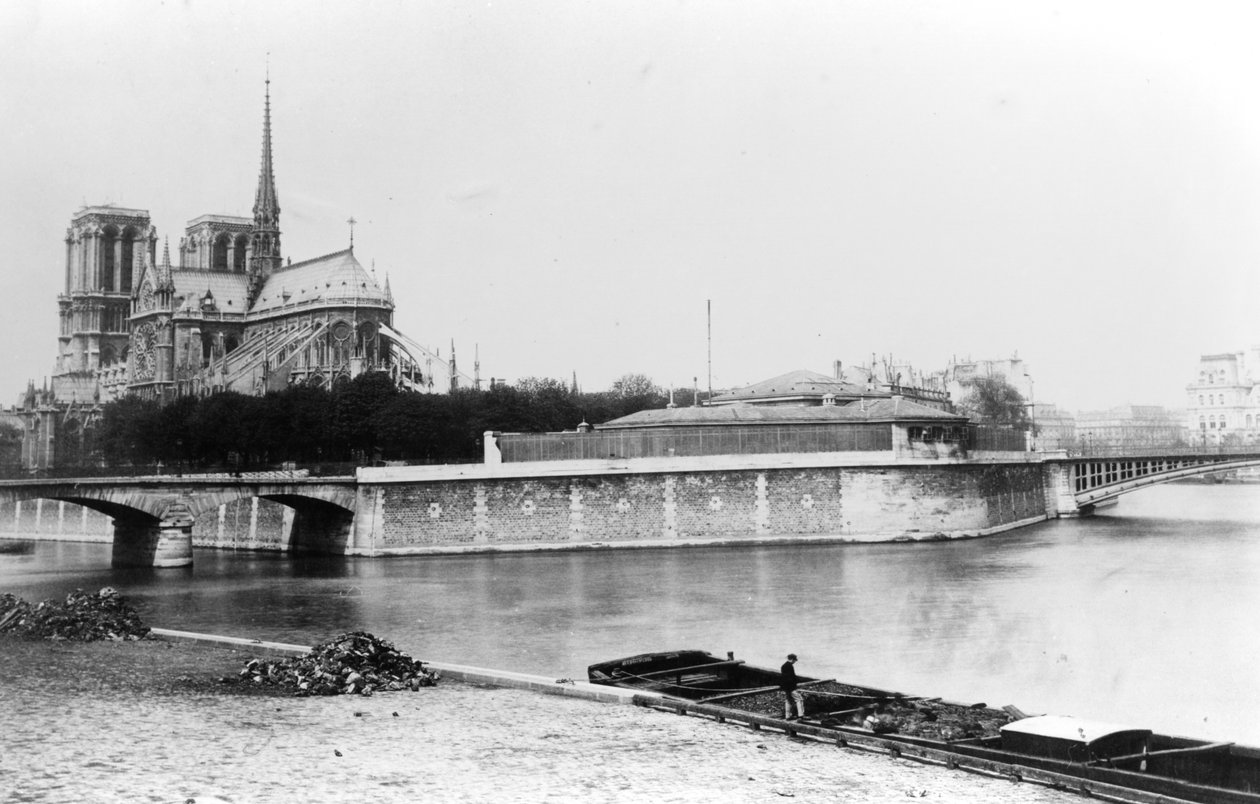 View of the Cathedral of Notre-Dame in Paris, the Quai de la Tournelle and the River Seine, c.1900 by French Photographer
