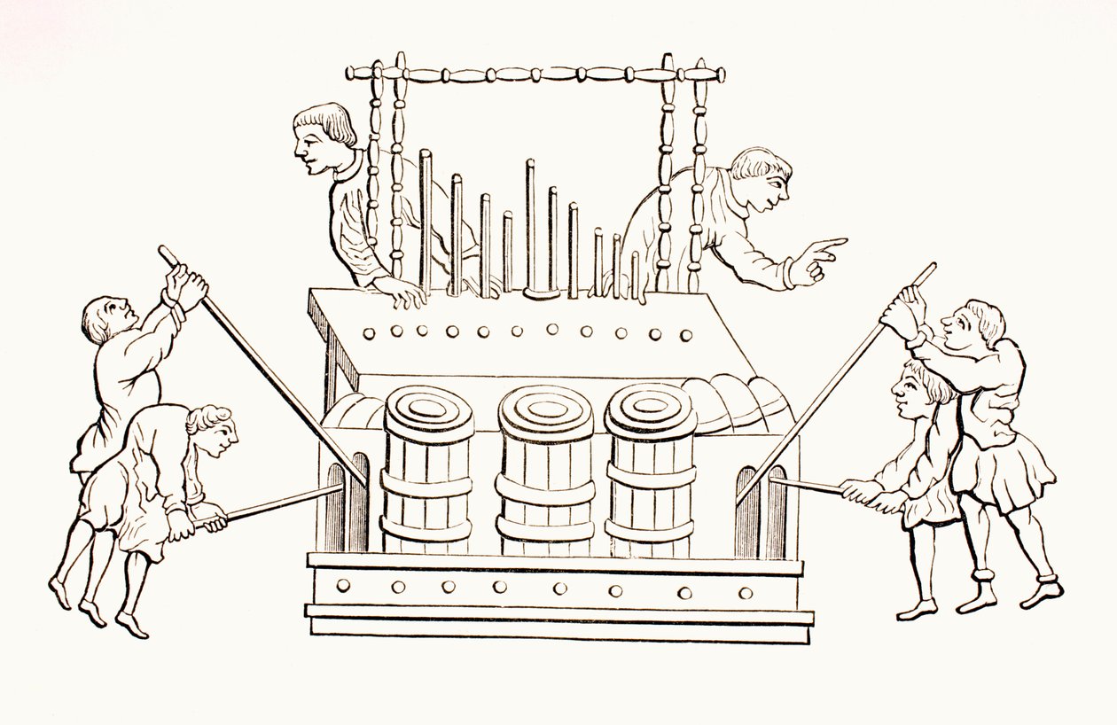 12th Century Bellows Organ with Two Keyboards, from 