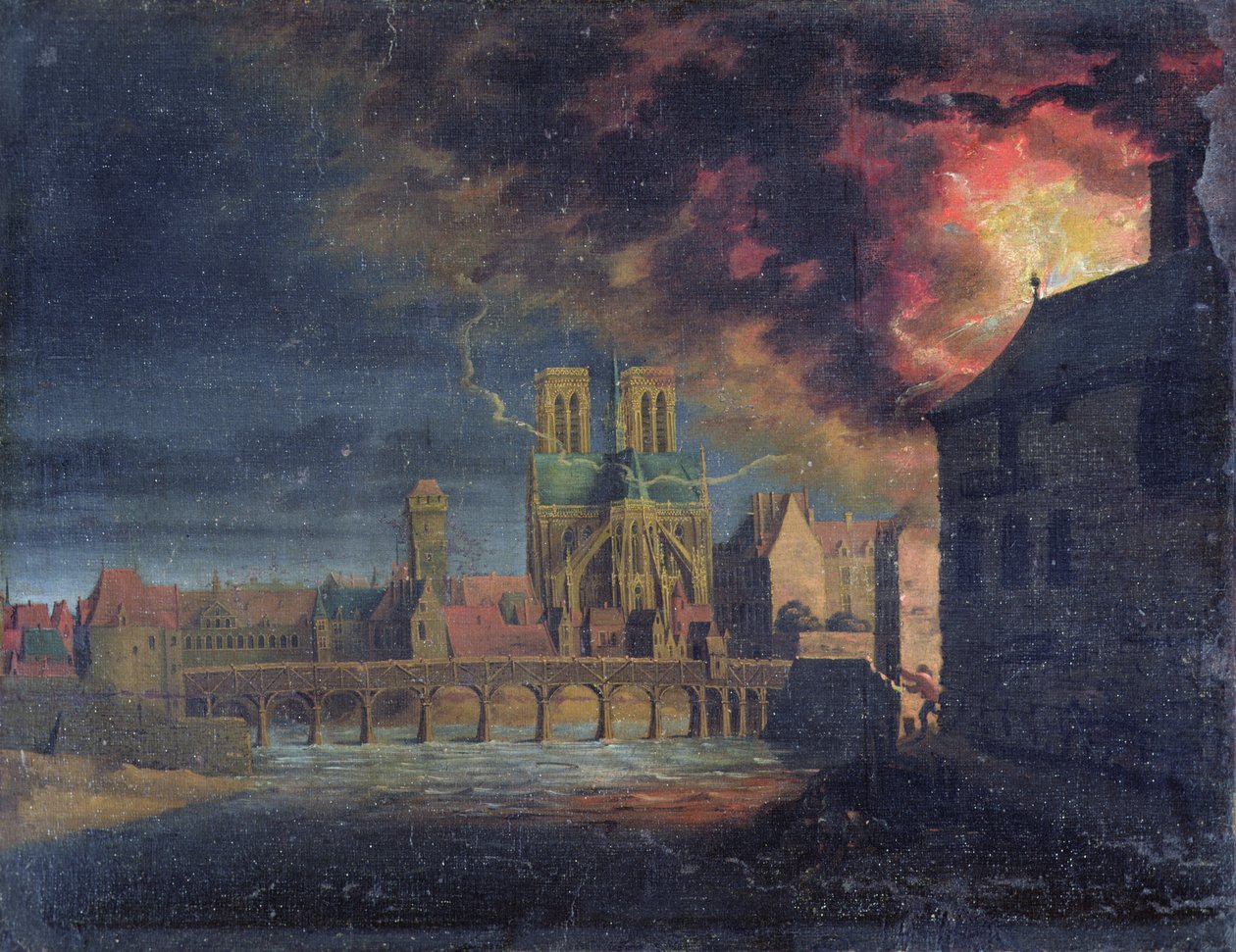 A Fire on the Ile Saint-Louis, c.1635 by French School