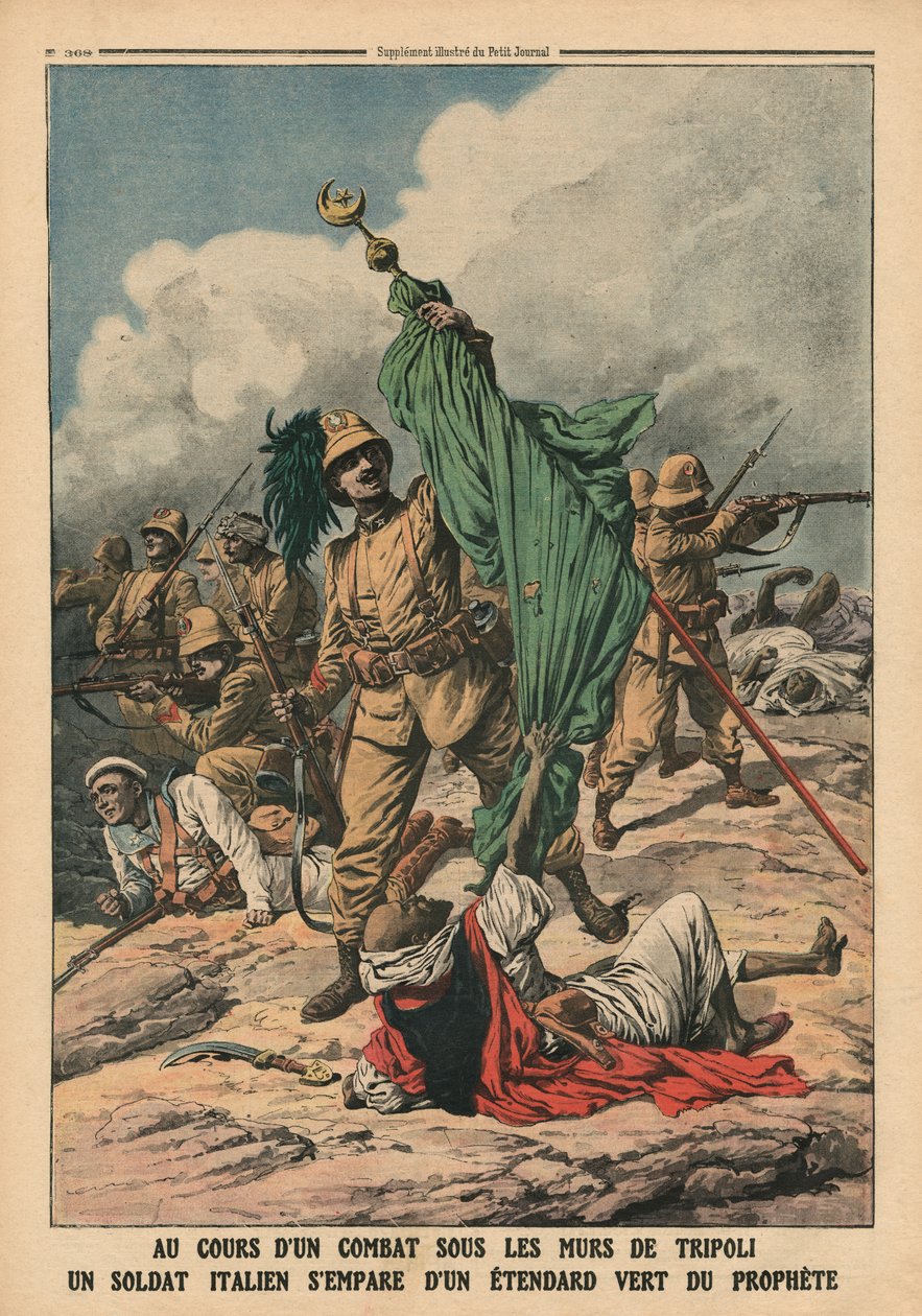 An Italian Soldier Seizing the Green Standard of Prophet Muhammed, Illustration from 