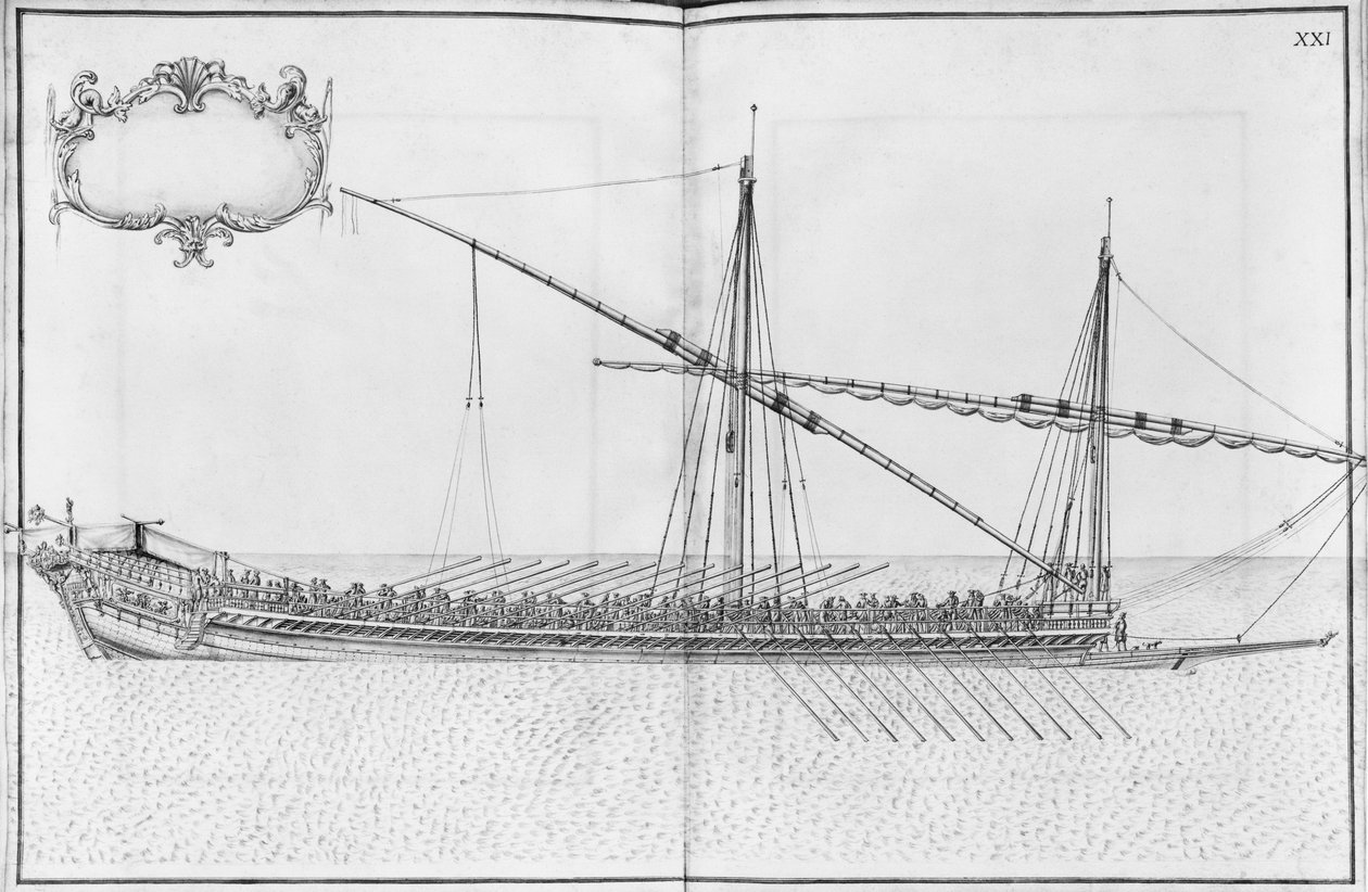Building, Equipping and Launching of a Galley, plate XXI by French School