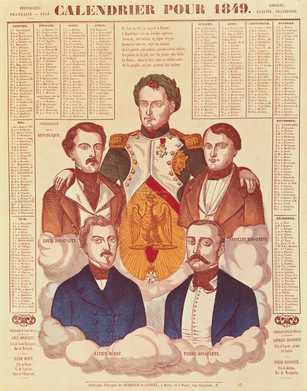 Calendar for 1849 Depicting the Bonaparte Family by French School
