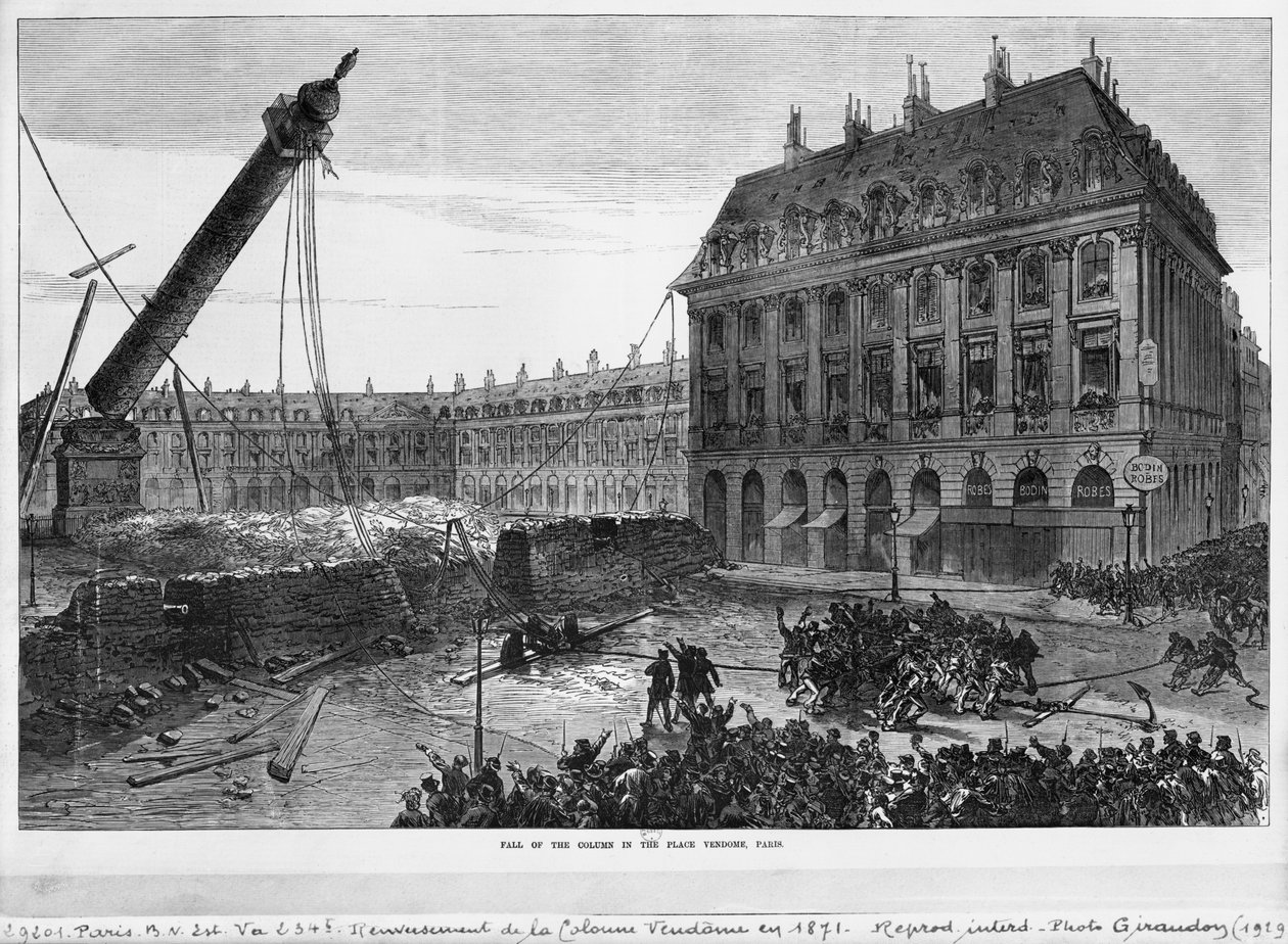 Fall of the column in the Place Vendome, Paris, 1871 by French School