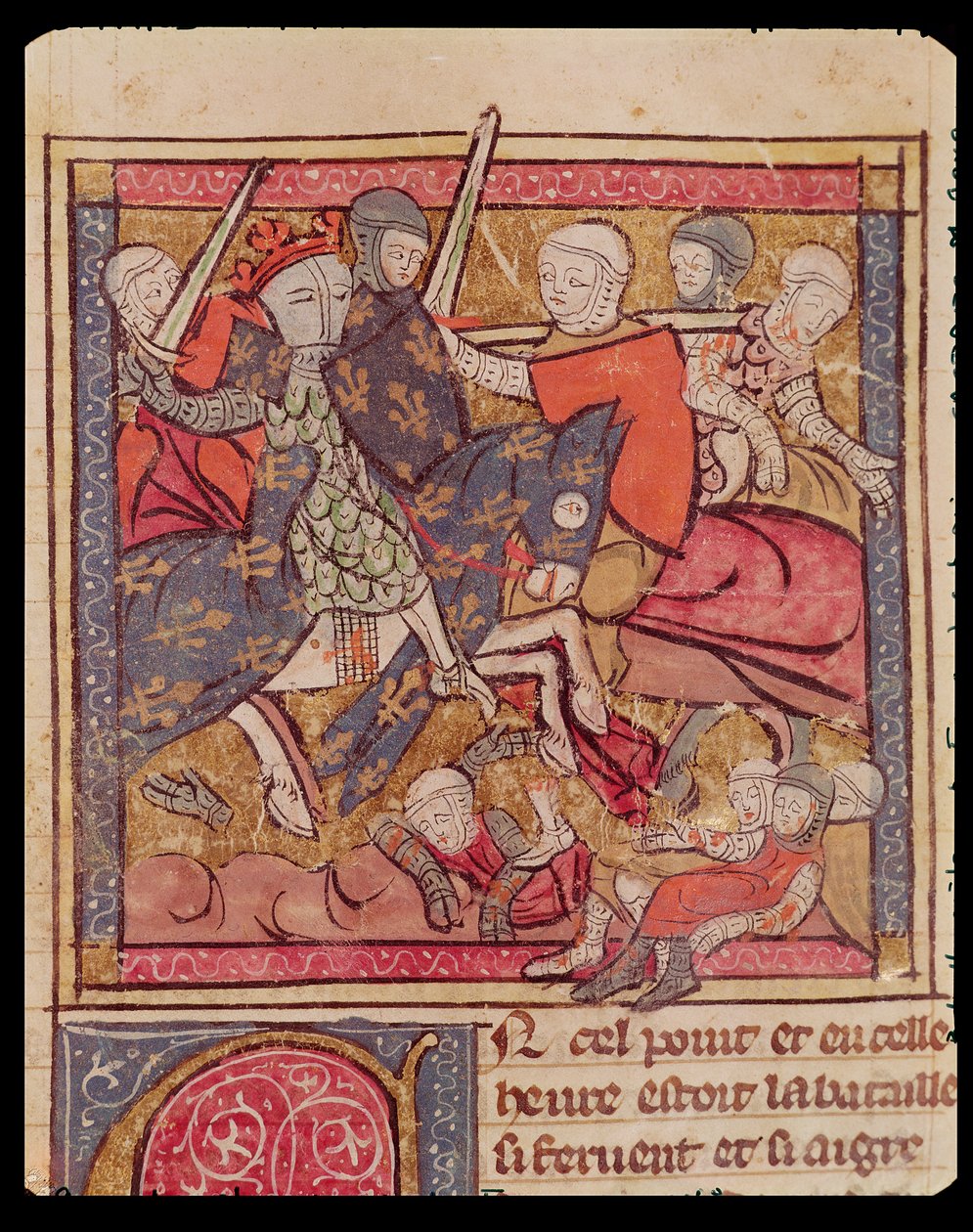 The Capture of Ferdinand of Portugal (1186-1233) Count of Flanders at the Battle of Bouvines, 27th July 1214, from the Grandes Chroniques de France, 1375-79 by French School