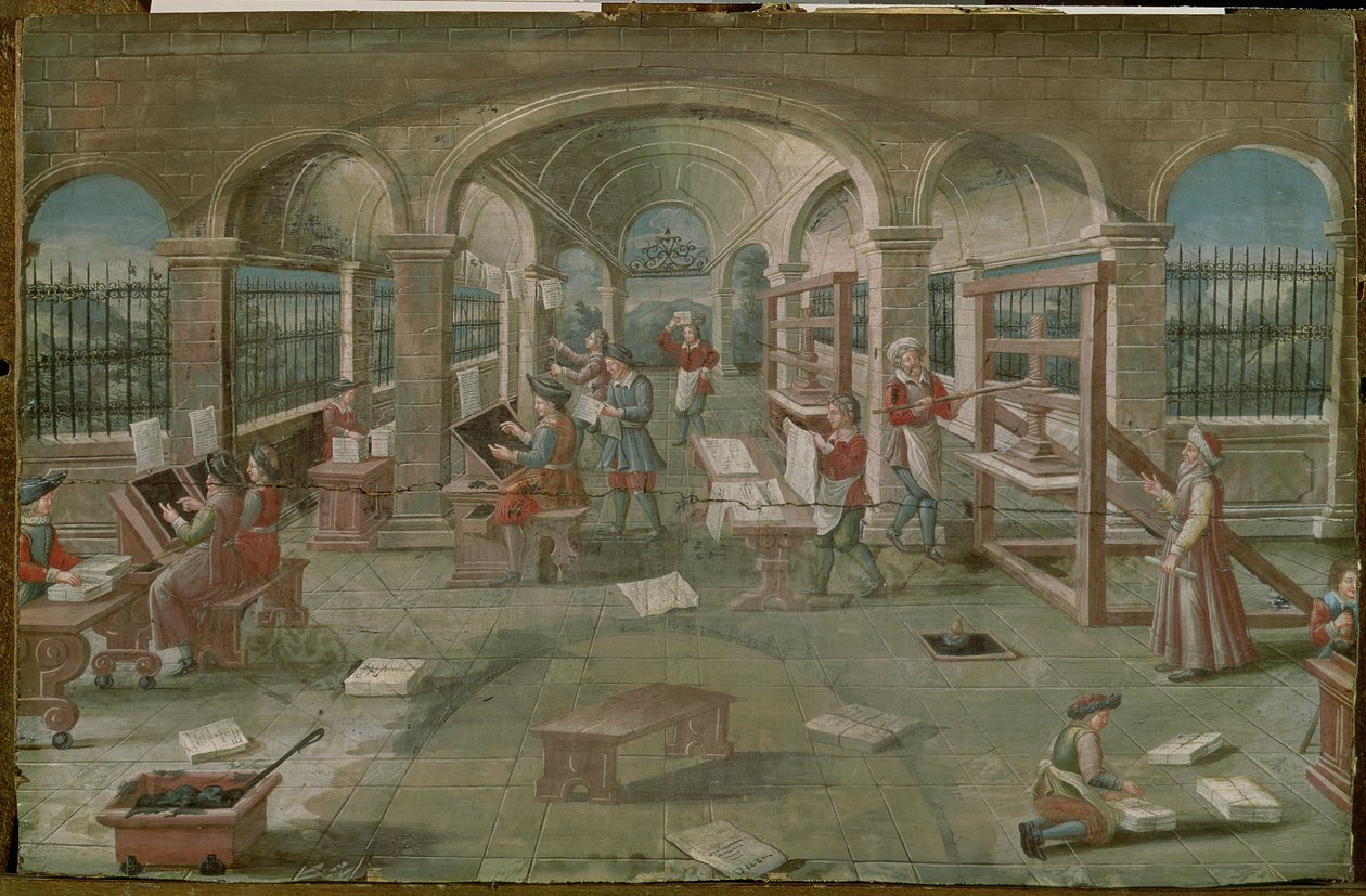 Interior of a Printing Works in the 16th Century by French School