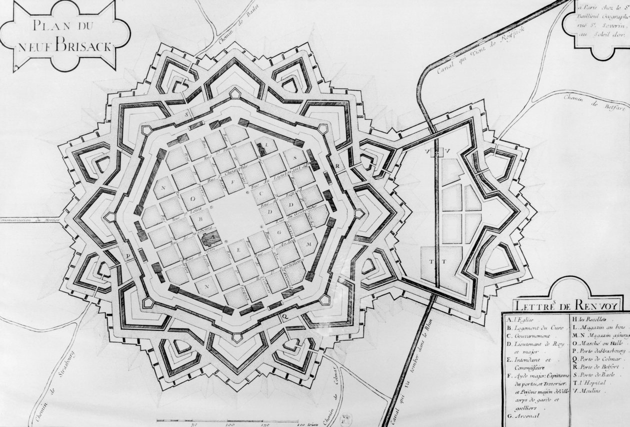 Map and fortifications of Neuf-Brisach by French School