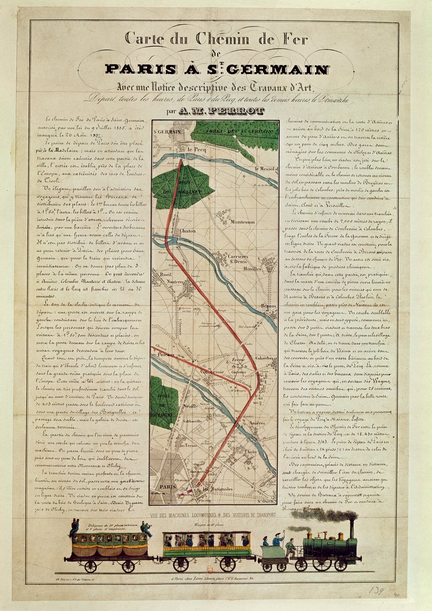 Map of the Paris to St. Germain Railway, by A.M. Perrot by French School