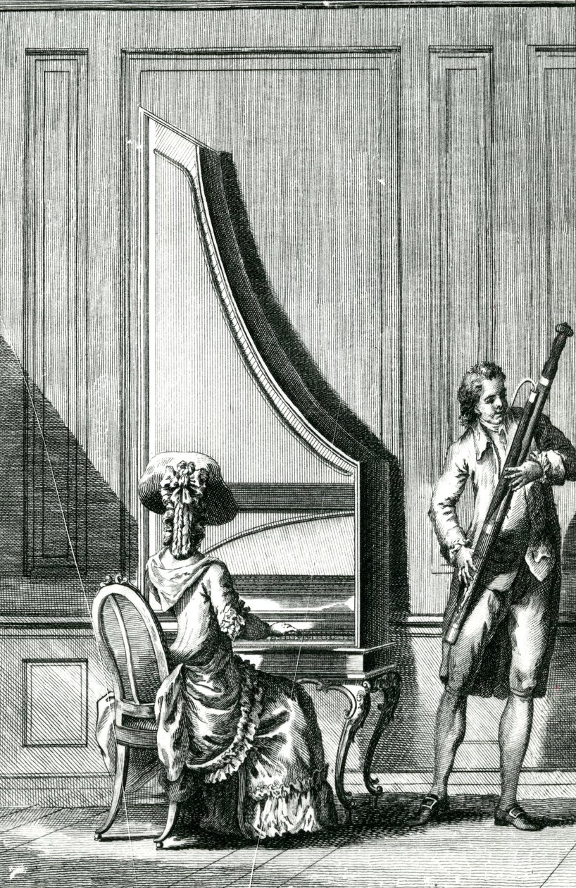 Musicians Playing an Upright Clavicord and a Bassoon by French School