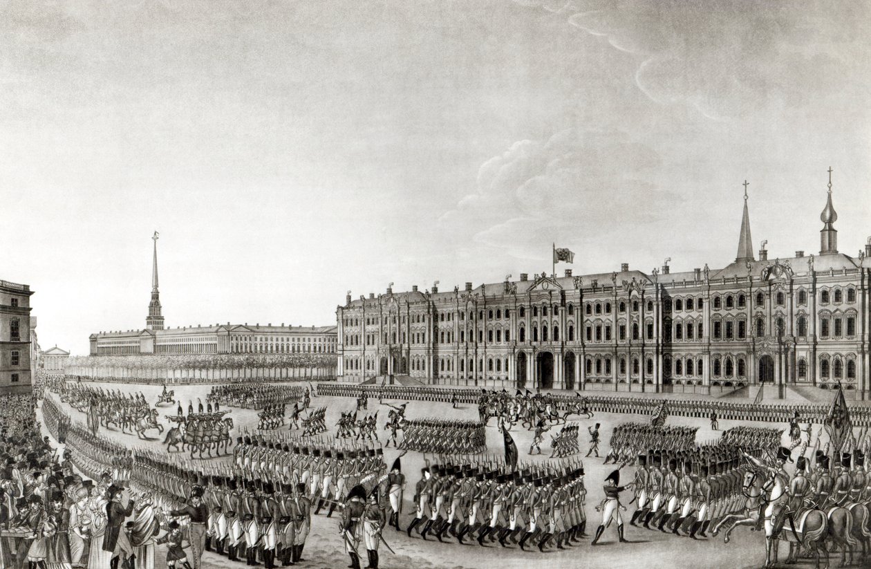 Parade in front of the Imperial Palace, St. Petersburg, 1812 by French School