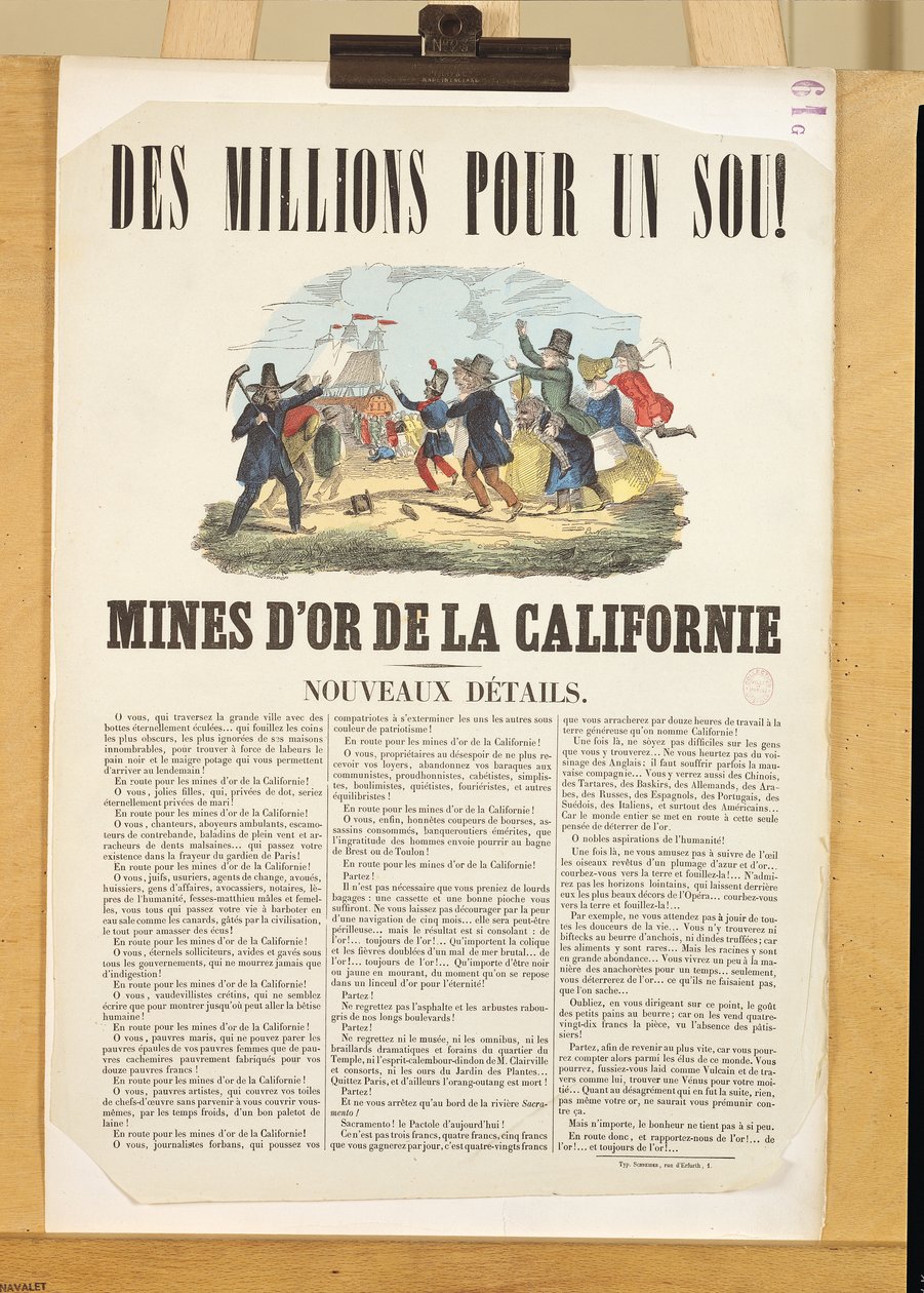 Poster Advertising the Gold Mines in California by French School