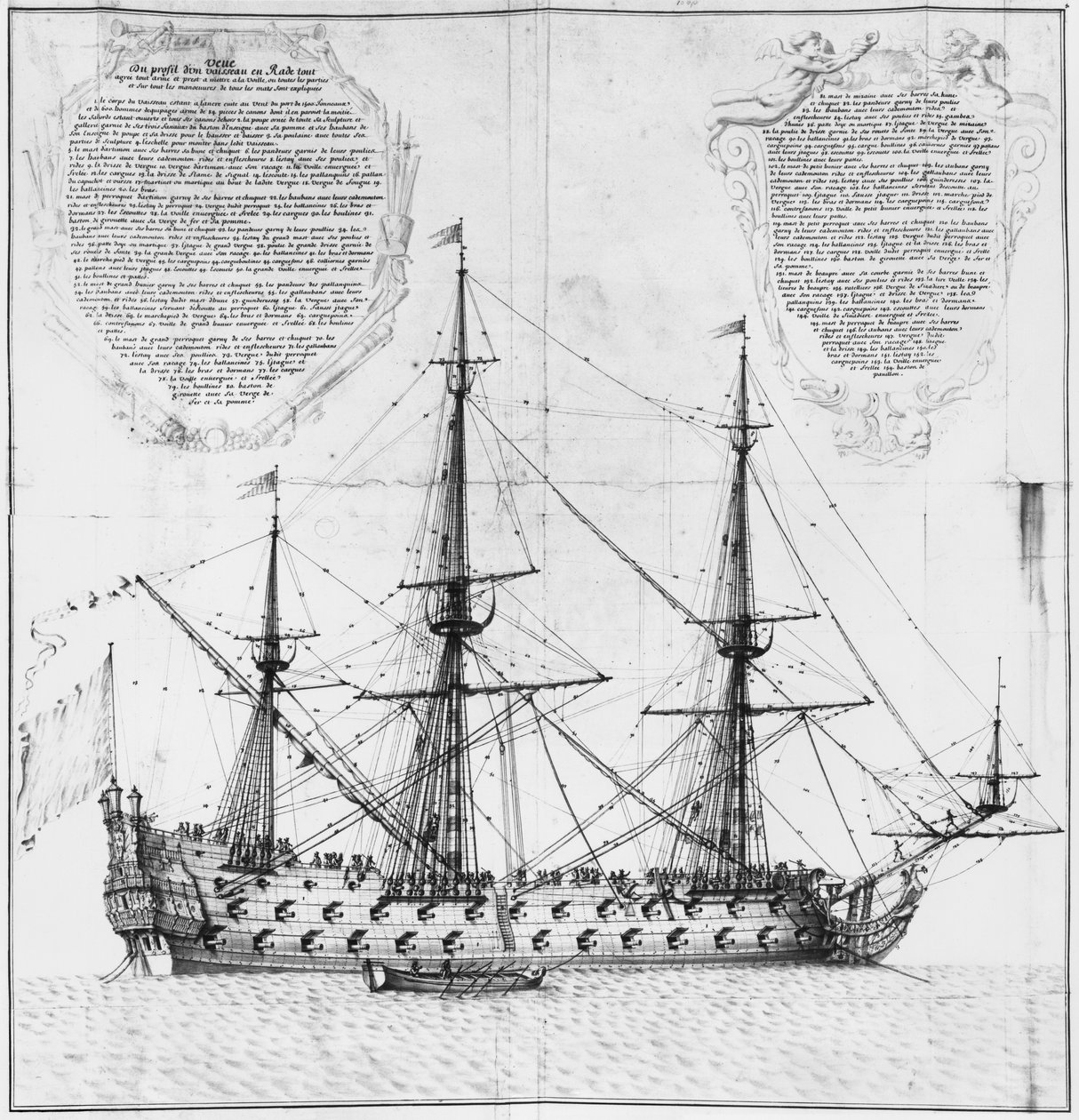 Profile of a vessel in harbour, illustration from the 