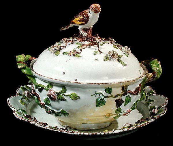 Sceaux Faience Soup Tureen with a Bird and Branch Details by French School