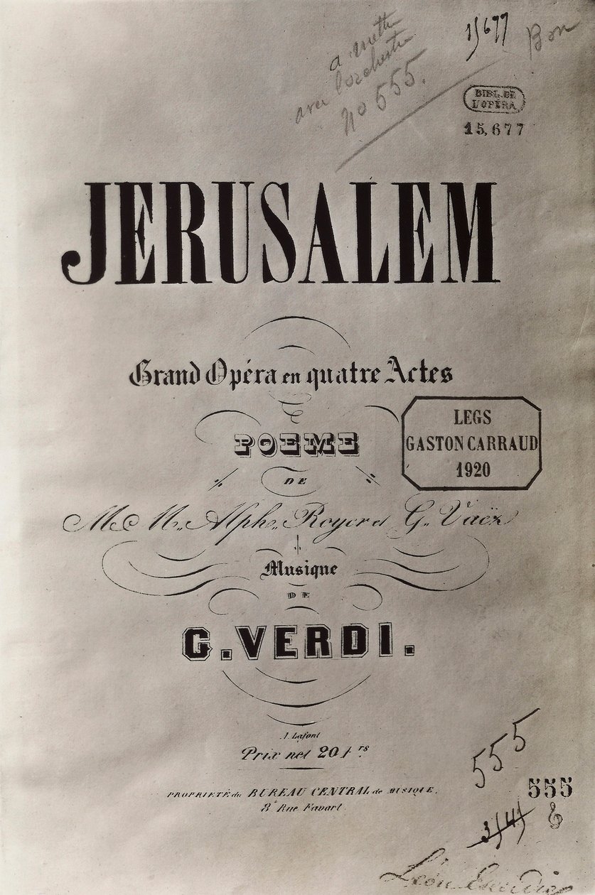 Title Page of the Opera Jerusalem, c.1847 by French School